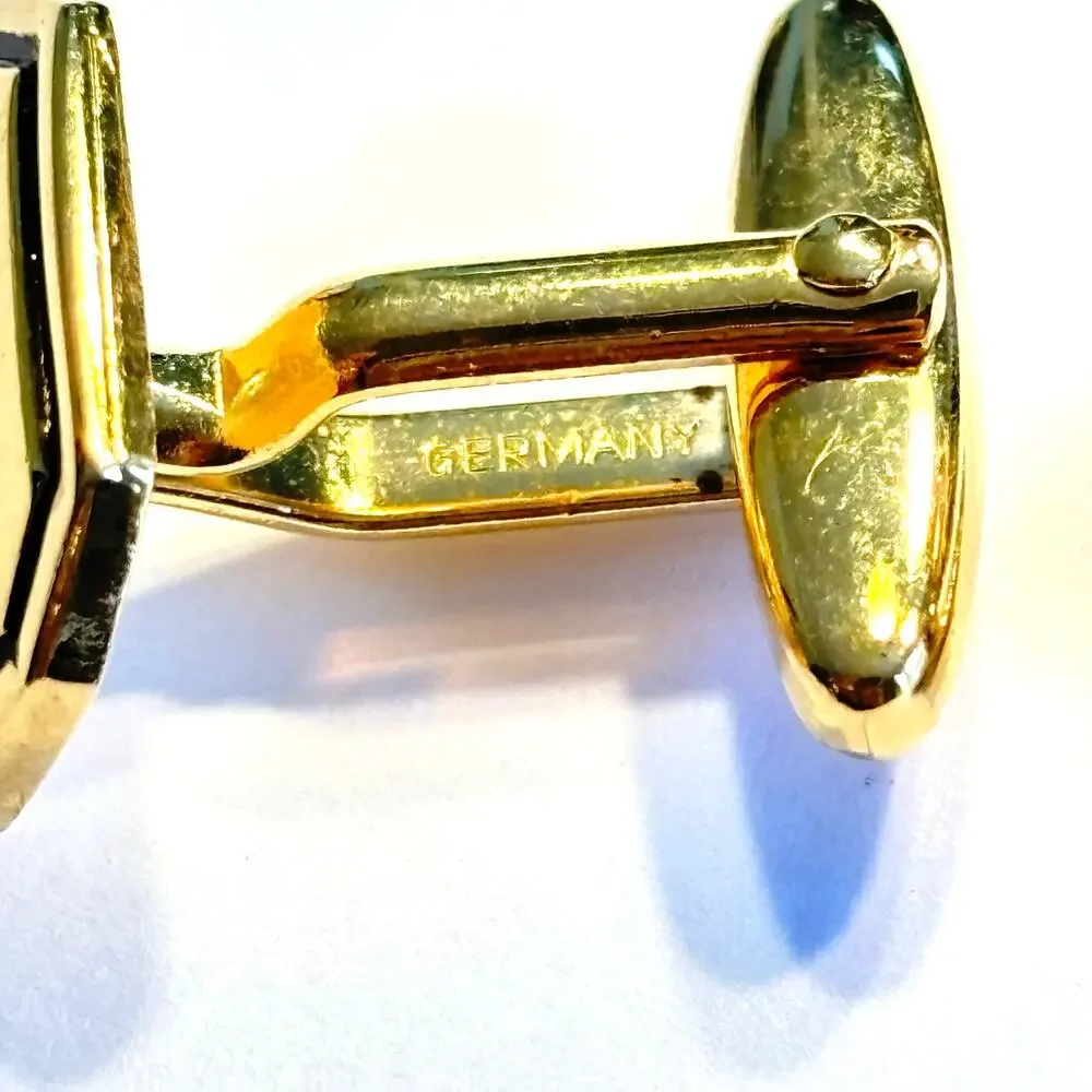 German Gold & Black cufflinks classic mid century men's jewelry hallmarked